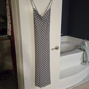 VRG GRL Don't Look Back Black & White Geometric Maxi Slip Dress